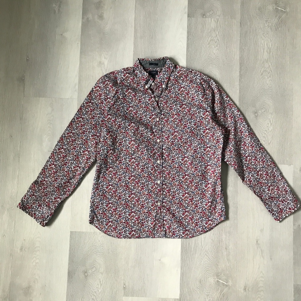 J CREW RED BLUE FLORAL SHIRT BUTTON LONG SLEEVE MENS LARGE
